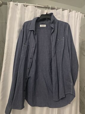 Express Men's Navy Textured Button-Front Shirt